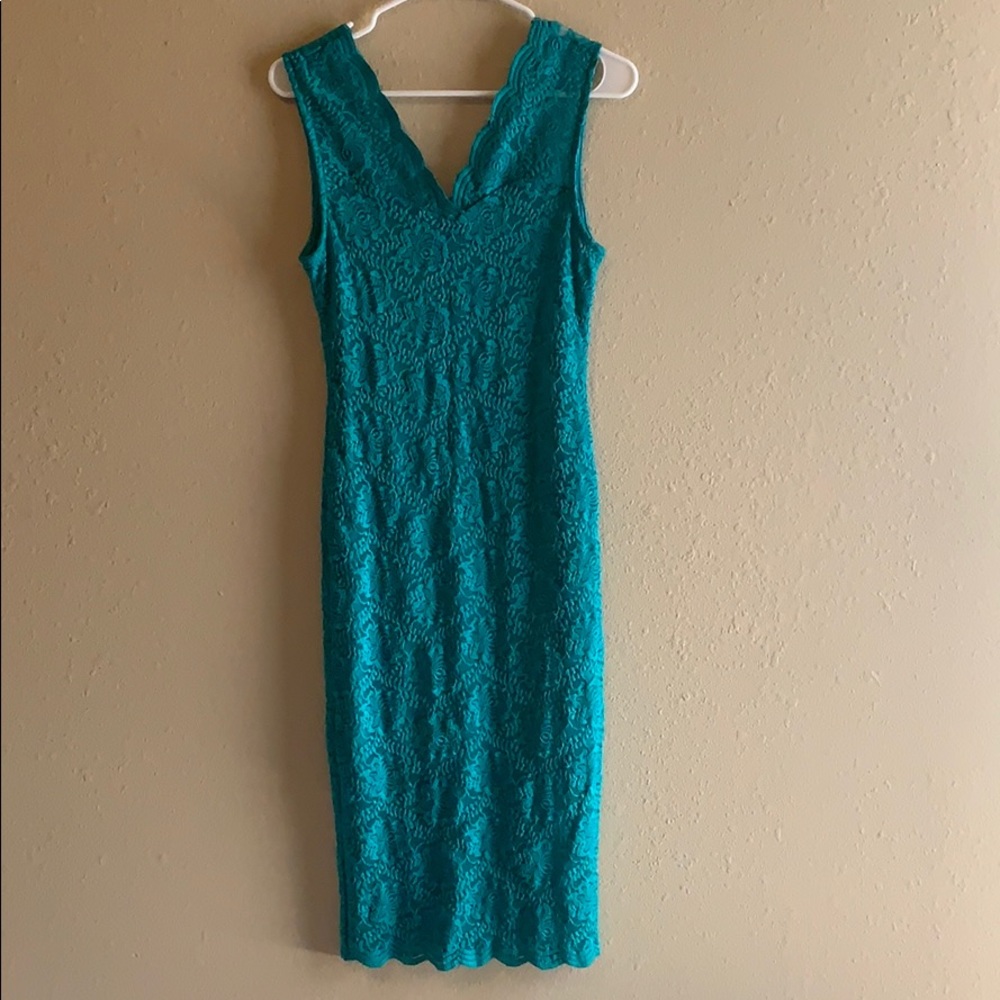 Teal midi lace dress
